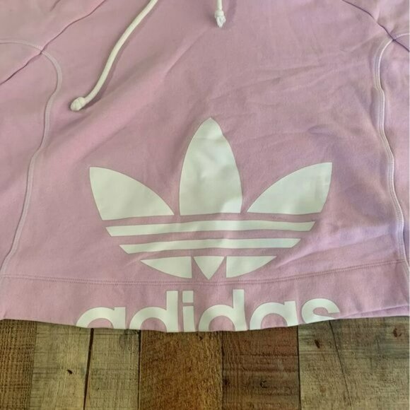 Adidas womens cropped oversized hoodie hooded pullover sweatshirt in pink -L - Picture 8 of 9